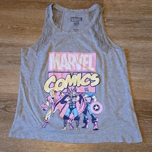 Marvel Women's Gray Tank Top with Pink & Yellow Comic Graphic